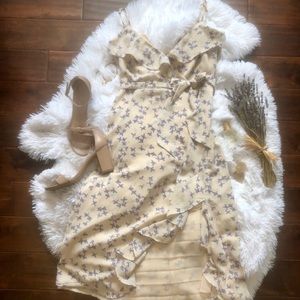 Lulus Ruffled Midi Wrap Dress